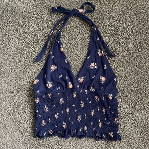 American Eagle Size M Blue Cropped Halter Top